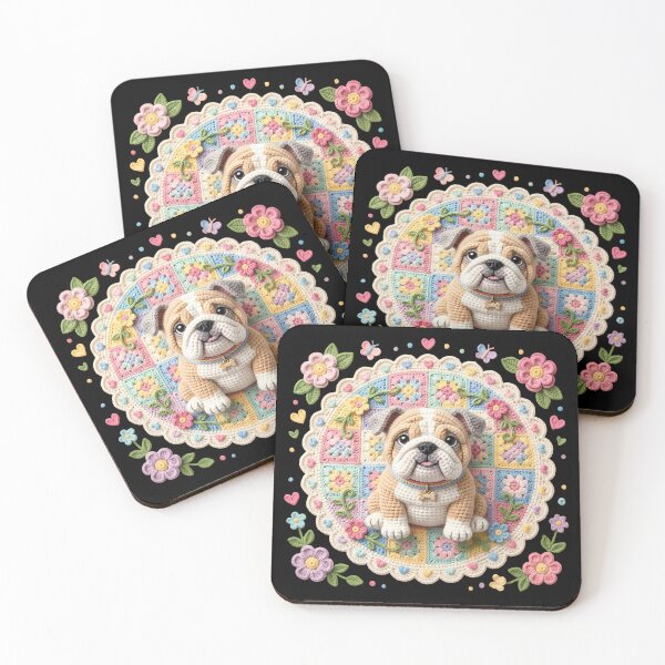 Item preview, Crochet Bulldog Granny Square Flowers Pastel Art designed and sold by LuisWorks.