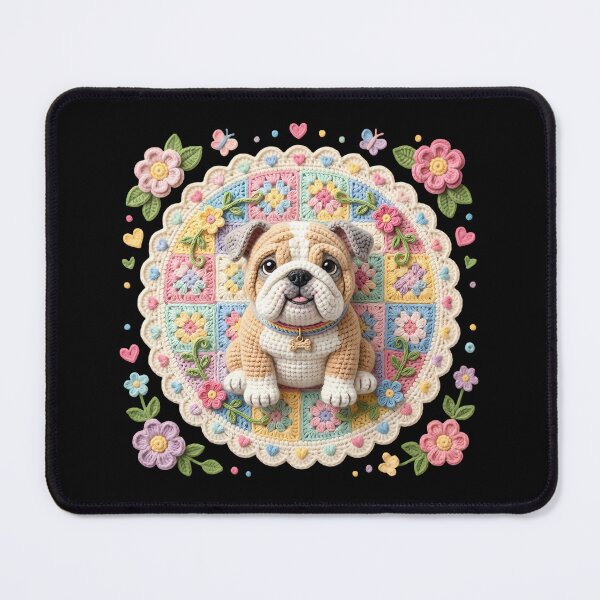 Item preview, Crochet Bulldog Granny Square Flowers Pastel Art designed and sold by LuisWorks.