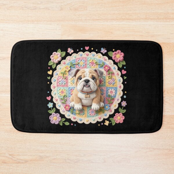 Item preview, Crochet Bulldog Granny Square Flowers Pastel Art designed and sold by LuisWorks.