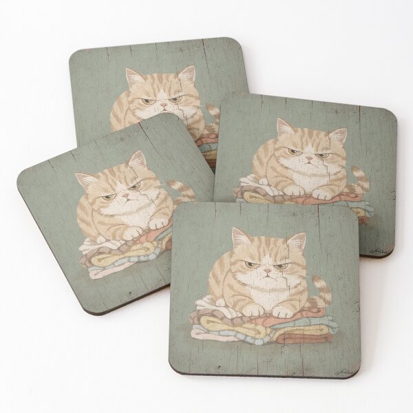Item preview, Grumpy Cream Tabby Loaf Guarding the Warm Laundry Folk Art designed and sold by PictorialWhimsy.