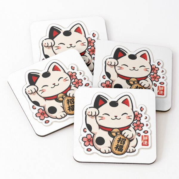Item preview, Cute Maneki Neko Lucky Cat with Sakura Flowers | Kawaii Japanese Sticker designed and sold by Dospart.