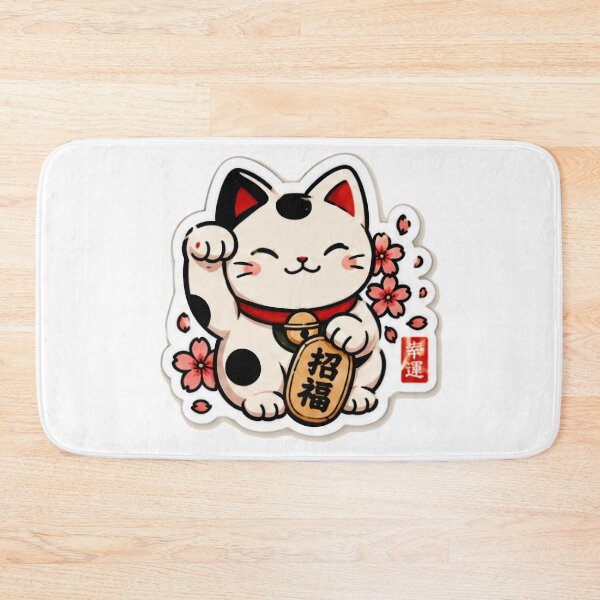 Item preview, Cute Maneki Neko Lucky Cat with Sakura Flowers | Kawaii Japanese Sticker designed and sold by Dospart.