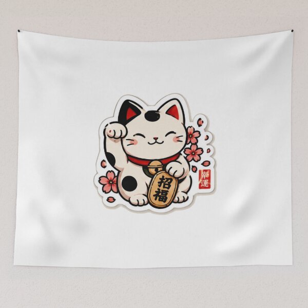 Item preview, Cute Maneki Neko Lucky Cat with Sakura Flowers | Kawaii Japanese Sticker designed and sold by Dospart.