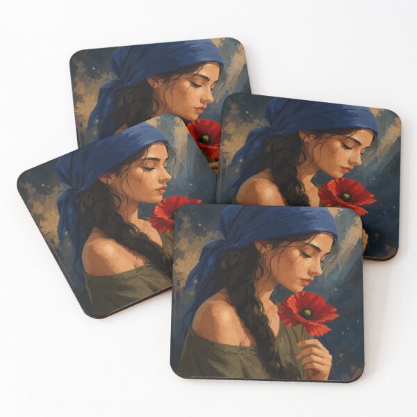 Item preview, Blue Scarf Flower Portrait designed and sold by hannalenkeri.