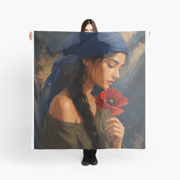 Item preview, Blue Scarf Flower Portrait designed and sold by hannalenkeri.