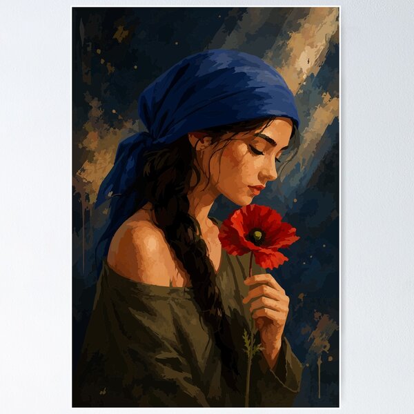 Item preview, Blue Scarf Flower Portrait designed and sold by hannalenkeri.