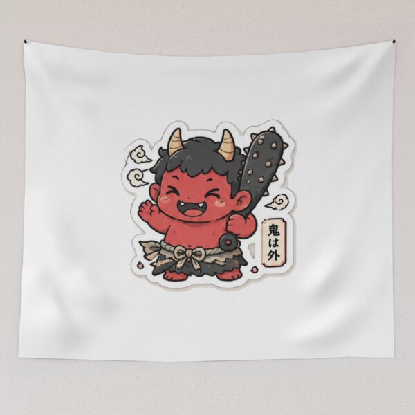 Item preview, Cute Red Oni Demon | Kawaii Japanese Yokai Chibi Sticker designed and sold by Dospart.