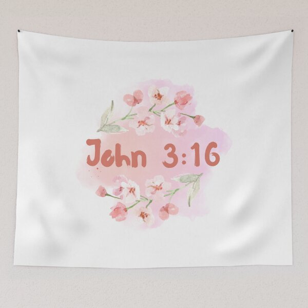 Aperçu de l'œuvre Verset biblique Jean 3:16 Fleur de cerisier créée et vendue par AlienBoyDesigns.
