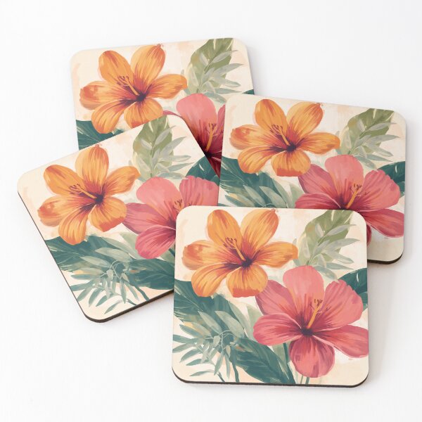 Item preview, Pink Orange Modern Art Tropical Flowers designed and sold by SeaStarAlex.