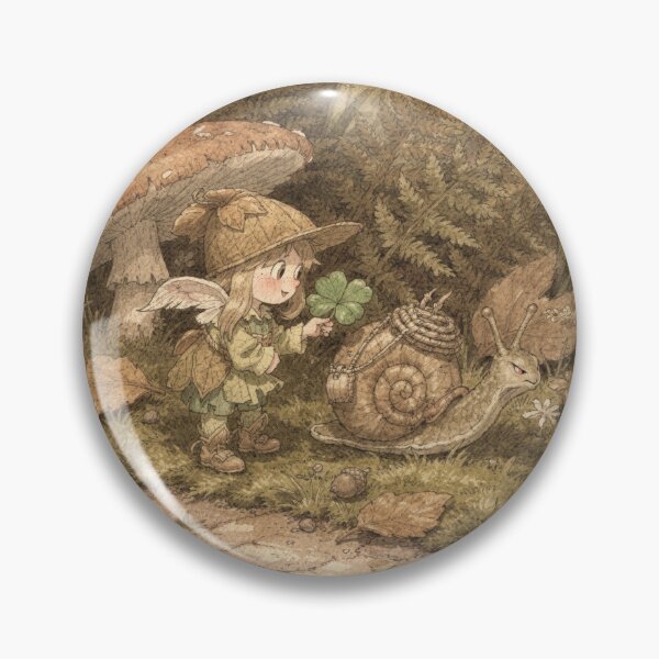 Item preview, Forest Pixie Refuelling a Sleepy Snail With Clover Storybook Art designed and sold by PictorialWhimsy.