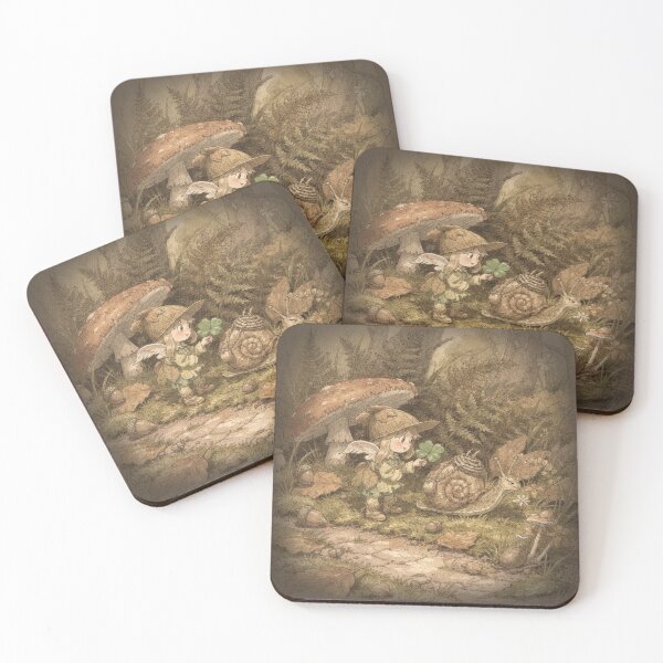 Item preview, Forest Pixie Refuelling a Sleepy Snail With Clover Storybook Art designed and sold by PictorialWhimsy.