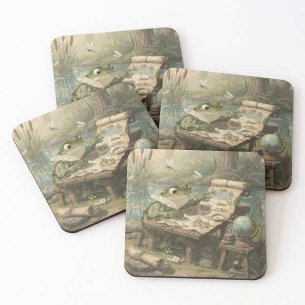 Item preview, Frog Cartographer Mapping the Whole Pond Cottagecore Art designed and sold by PictorialWhimsy.