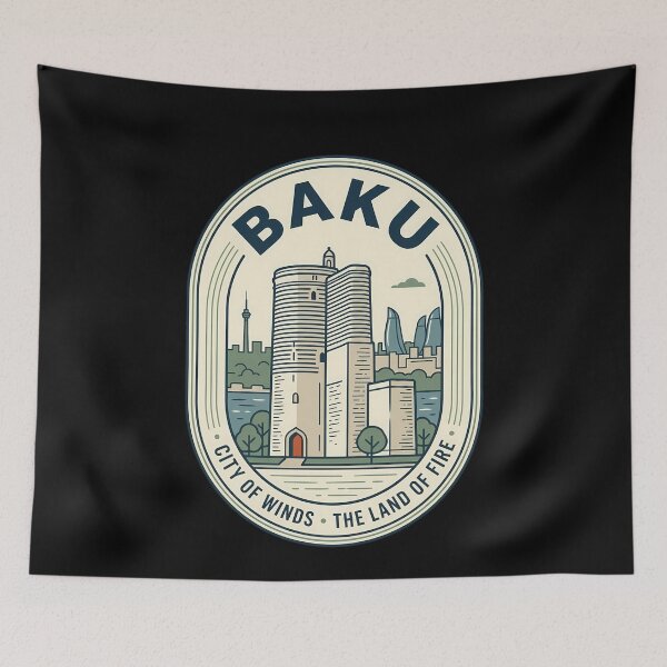 Item preview, Baku Azerbaijan City of Winds Vintage Travel Emblem designed and sold by k3rstman1.