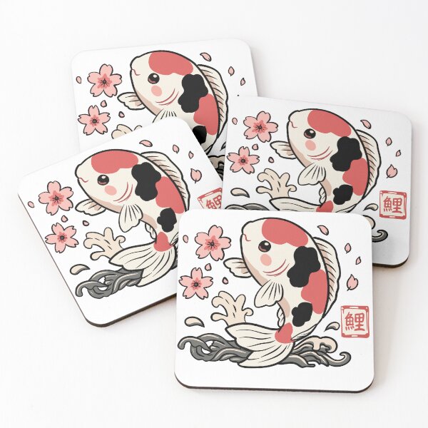 Aperçu de l'œuvre Adorables carpes koï avec des fleurs de cerisier | Autocollant d'art japonais kawaii créée et vendue par Dospart.