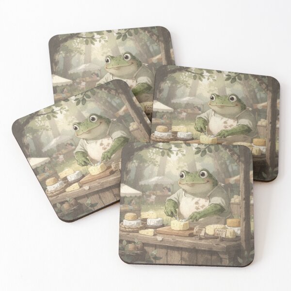 Item preview, Frog Cheesemonger Slicing Pond-Brie Cottagecore Art designed and sold by PictorialWhimsy.