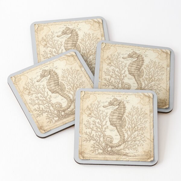 Item preview, Vintage Seahorse and Coral Conchology Plate designed and sold by PictorialWhimsy.