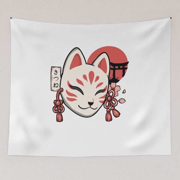 Item preview, Japanese Kitsune Fox Mask with Torii Gate | Kawaii Sakura Sticker designed and sold by Dospart.