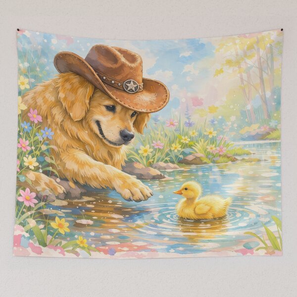 Item preview, Golden Retriever Cowboy and Little Duckling designed and sold by M-Y-A-R-T-.