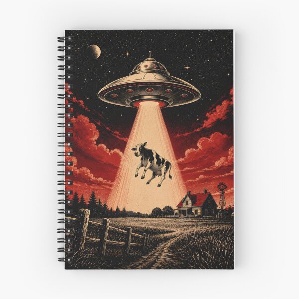 Item preview, UFO, cow, and a very dramatic red sky designed and sold by Erlin Rudho.