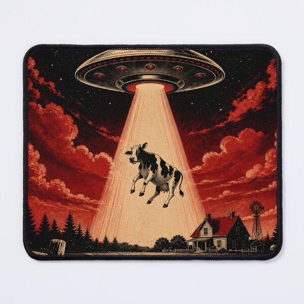 Item preview, UFO, cow, and a very dramatic red sky designed and sold by Erlin Rudho.