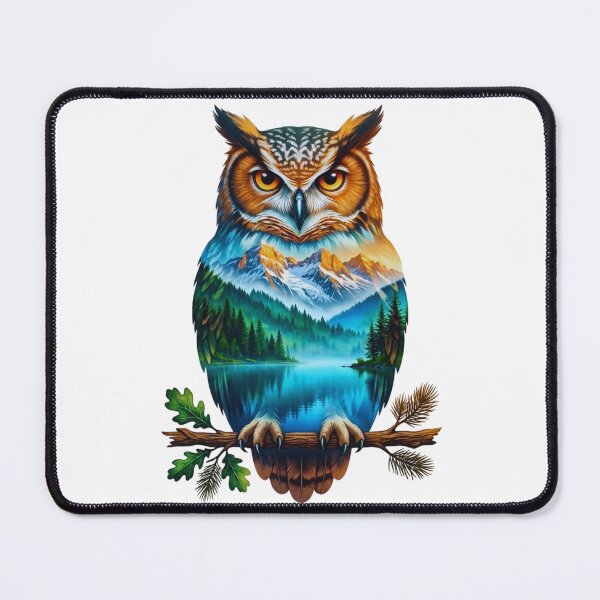 Item preview, Surreal Nature Owl Double Exposure Mountain Lake Wildlife designed and sold by Gabe1983.