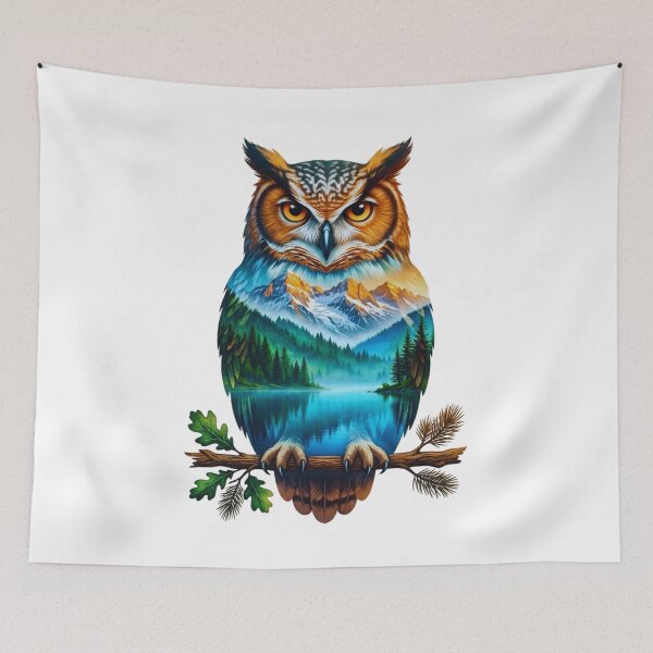 Item preview, Surreal Nature Owl Double Exposure Mountain Lake Wildlife  designed and sold by GabeMountainArt.