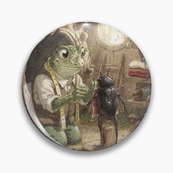 Item preview, Frog Tailor Fitting a Beetle's Waistcoat Cottagecore Art designed and sold by PictorialWhimsy.