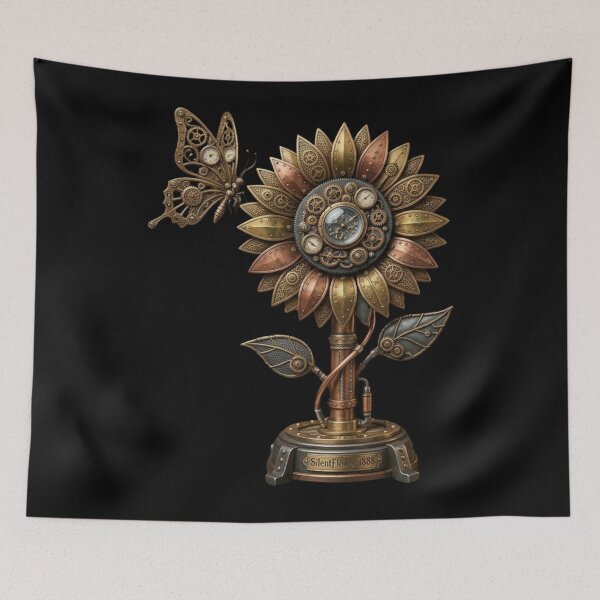 Item preview, Steampunk Sunflower Clock Mechanical Butterfly Art designed and sold by SilentFlower.