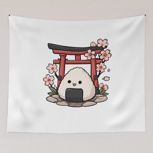Item preview, Lindo onigiri kawaii bajo la puerta Torii | Pegatina de bola de arroz japonesa designed and sold by Dospart.