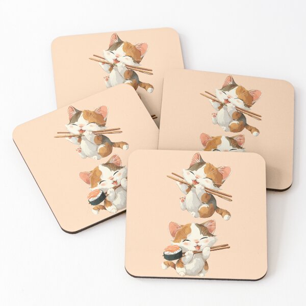 Item preview, Cute Calico Cats Eating Sushi Kawaii Design designed and sold by jo-e-basta.