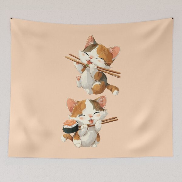 Item preview, Cute Calico Cats Eating Sushi Kawaii Design designed and sold by jo-e-basta.