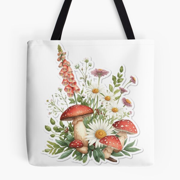 Item preview, Floral Mushroom Bouquet Sticker | Watercolor Wildflowers and Fungi Die-Cut Decal designed and sold by LittleMushroomGarden.