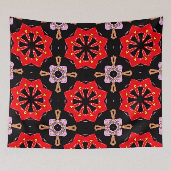 Item preview, Vibrant Red, Black and Pink Geometric Mandala Design designed and sold by Tinsleybluebell.
