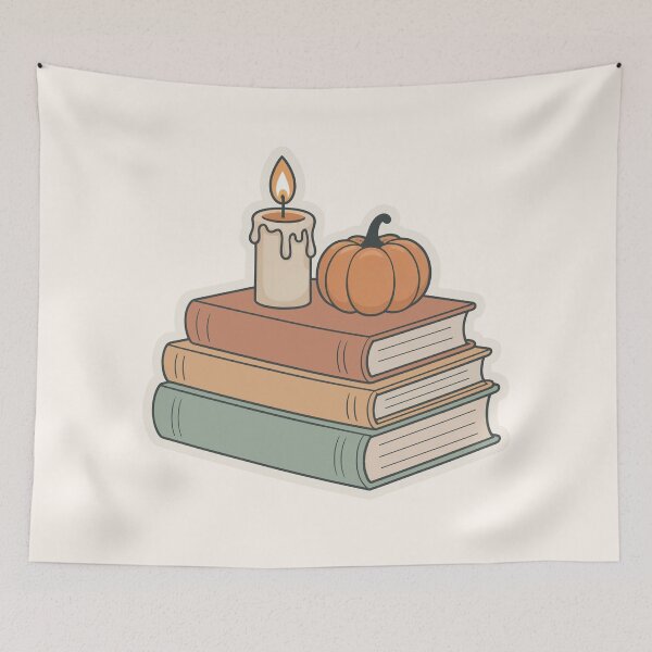 Item preview, Candlelit Book Stack Cozy Fall Art designed and sold by TrendMorphic.
