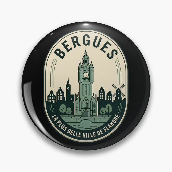 Artikelvorschau, Bergues Frankreich Vintage Reise Emblem Retro Abzeichen entworfen und verkauft von k3rstman1.
