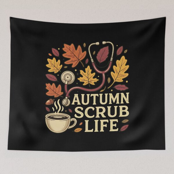 Item preview, Autumn Scrub Life Stethoscope Coffee Fall Vibes designed and sold by POUFARA.