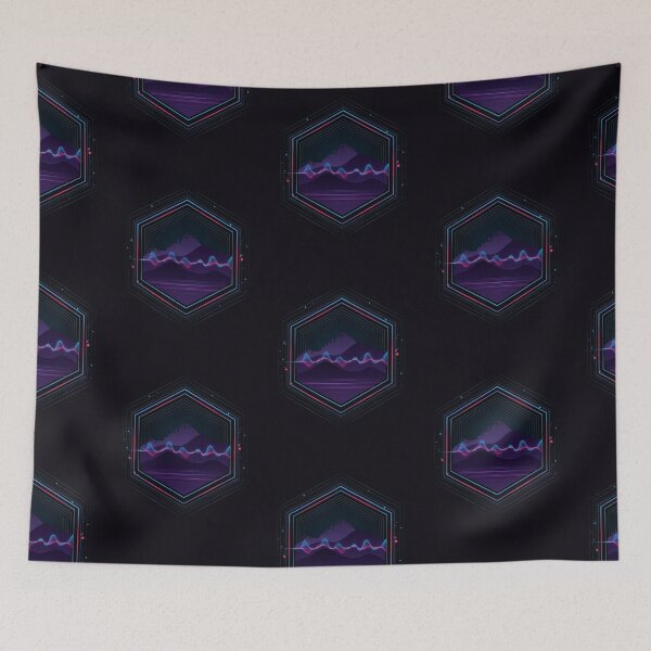 Item preview, Neon Hexagon Synthwave Landscape | Retro Futuristic Geometric Art designed and sold by PatsiRose.