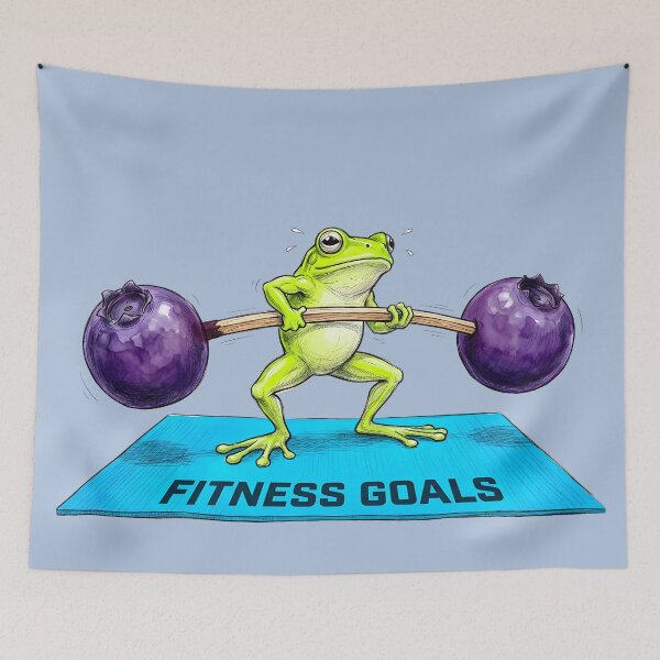 Item preview, Fitness Goals - Funny Frog Lifting Blueberry Barbell Watercolor Art designed and sold by SoulPT.