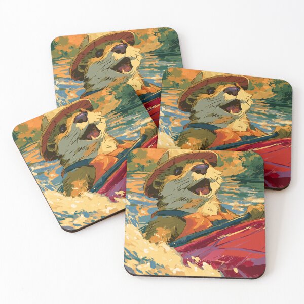 Item preview, Wild Otter Kayaking Autumn River Bold Painterly Art designed and sold by UhuCriei .