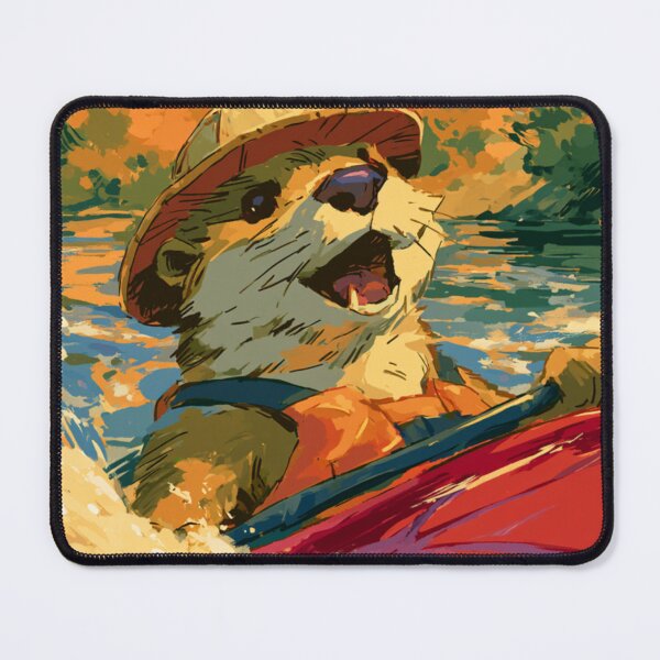 Item preview, Wild Otter Kayaking Autumn River Bold Painterly Art designed and sold by UhuCriei .