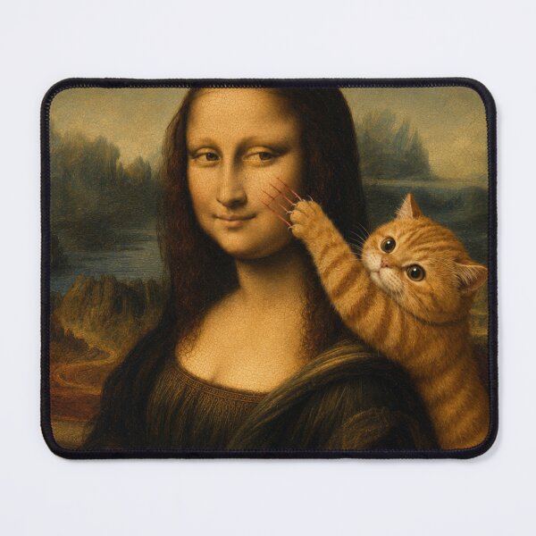 Item preview, Cute Chonky Orange Playful Cat Mona Lisa Painting Masterpiece Dreamscape designed and sold by Mindworx21.
