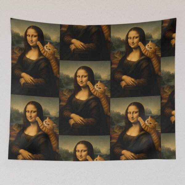 Item preview, Cute Chonky Orange Playful Cat Mona Lisa Painting Masterpiece Dreamscape designed and sold by Mindworx21.