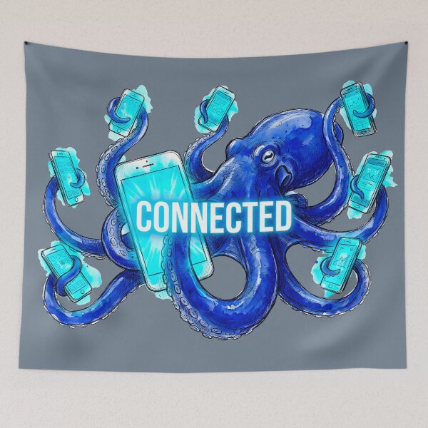 Item preview, Connected - Funny Octopus with Smartphones Watercolor Art designed and sold by SoulPT.