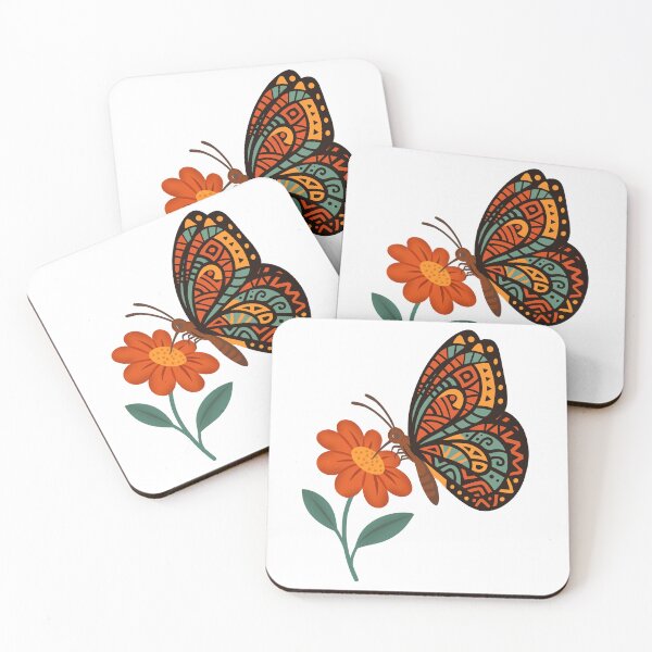 Item preview, Boho Tribal Butterfly on Flower | Folk Art Nature Illustration designed and sold by ZanyPaintbrush.
