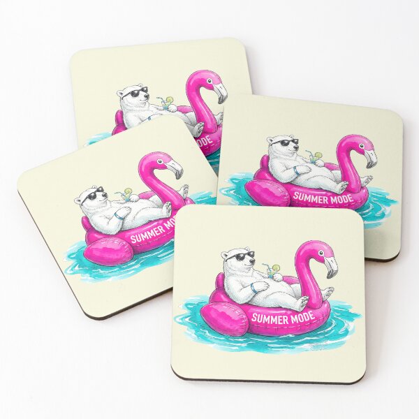Item preview, Summer Mode - Chill Polar Bear on Flamingo Float Watercolor Art designed and sold by SoulPT.