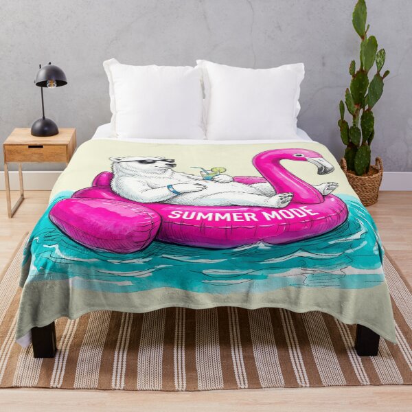 Item preview, Summer Mode - Chill Polar Bear on Flamingo Float Watercolor Art designed and sold by SoulPT.