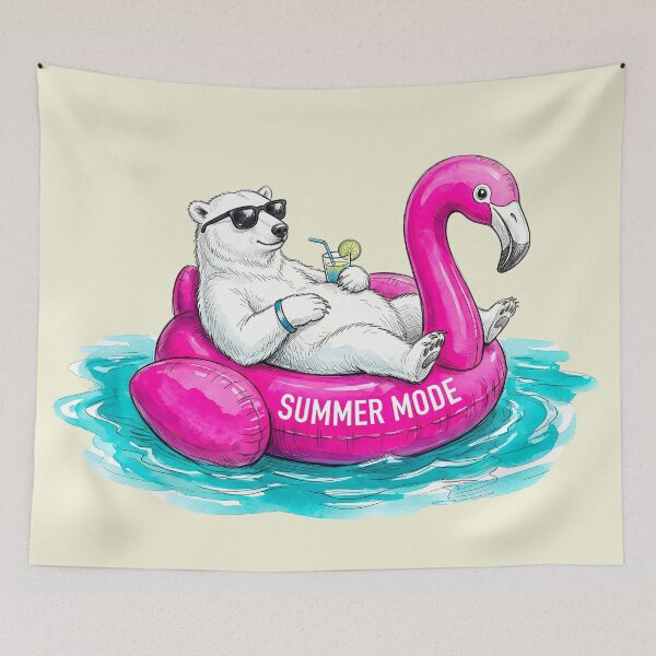Item preview, Summer Mode - Chill Polar Bear on Flamingo Float Watercolor Art designed and sold by SoulPT.