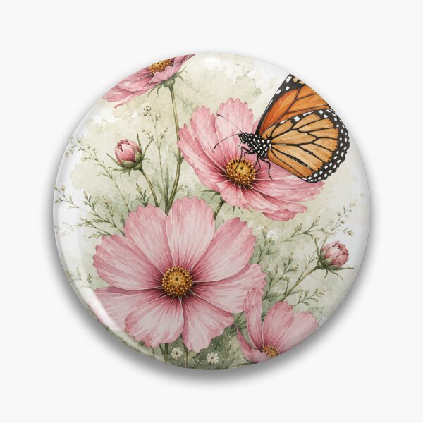 Item preview, Monarch Butterfly on Cosmos Flowers — Watercolor Nature Art designed and sold by DreamelleStudio.