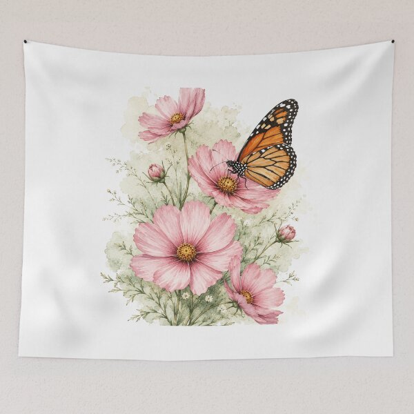 Item preview, Monarch Butterfly on Cosmos Flowers — Watercolor Nature Art designed and sold by DreamelleStudio.
