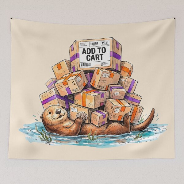 Item preview, Add to Cart - Funny Sea Otter Online Shopping Watercolor Art designed and sold by SoulPT.
